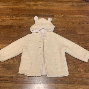 Baby Gap Brannan Hooded Bear Sweater Cream with Gold Thread 12-18 Months